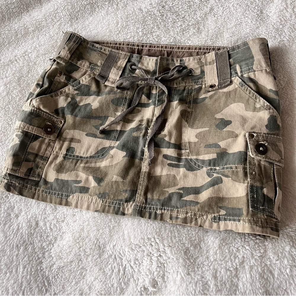 Y2K Zara Military Camouflage Mini Low Rise Skirt 100% Cotton - Sz 2 Vintage